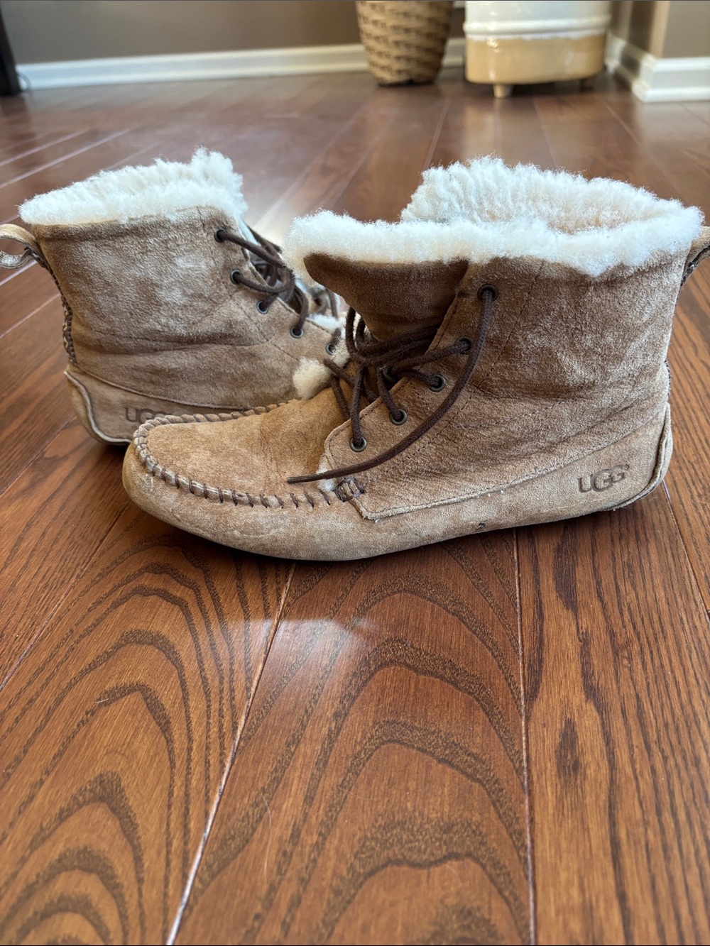 UGG Chestnut Shearling-Lined Suede Moccasin Boots - Picture 9 of 10